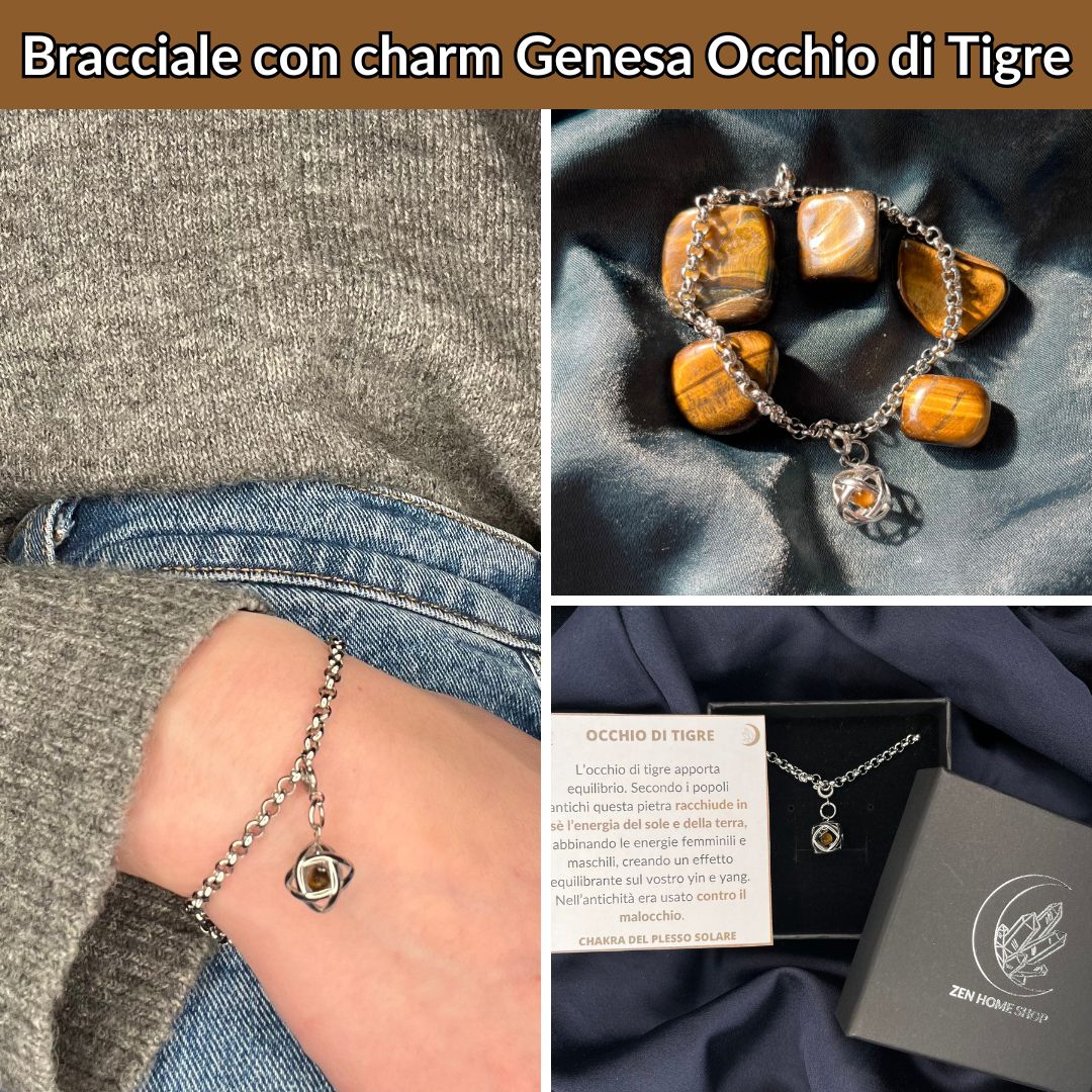 Bracciale acciaio inossidabile Charm Genesa Occhio di Tigre