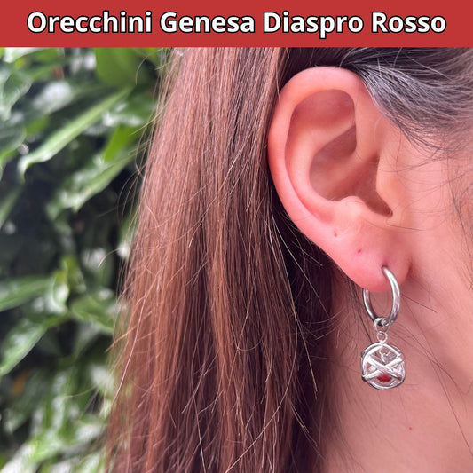 Orecchini Ciondolo Genesa in acciaio inossidabile con pietra naturale Diaspro Rosso