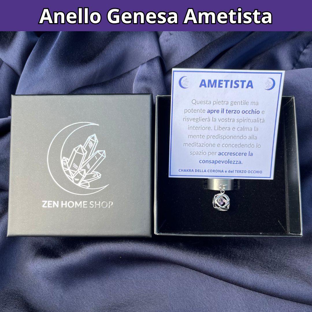 Anello Ciondolo Genesa in acciaio inossidabile con pietra naturale Ametista - Zen Home