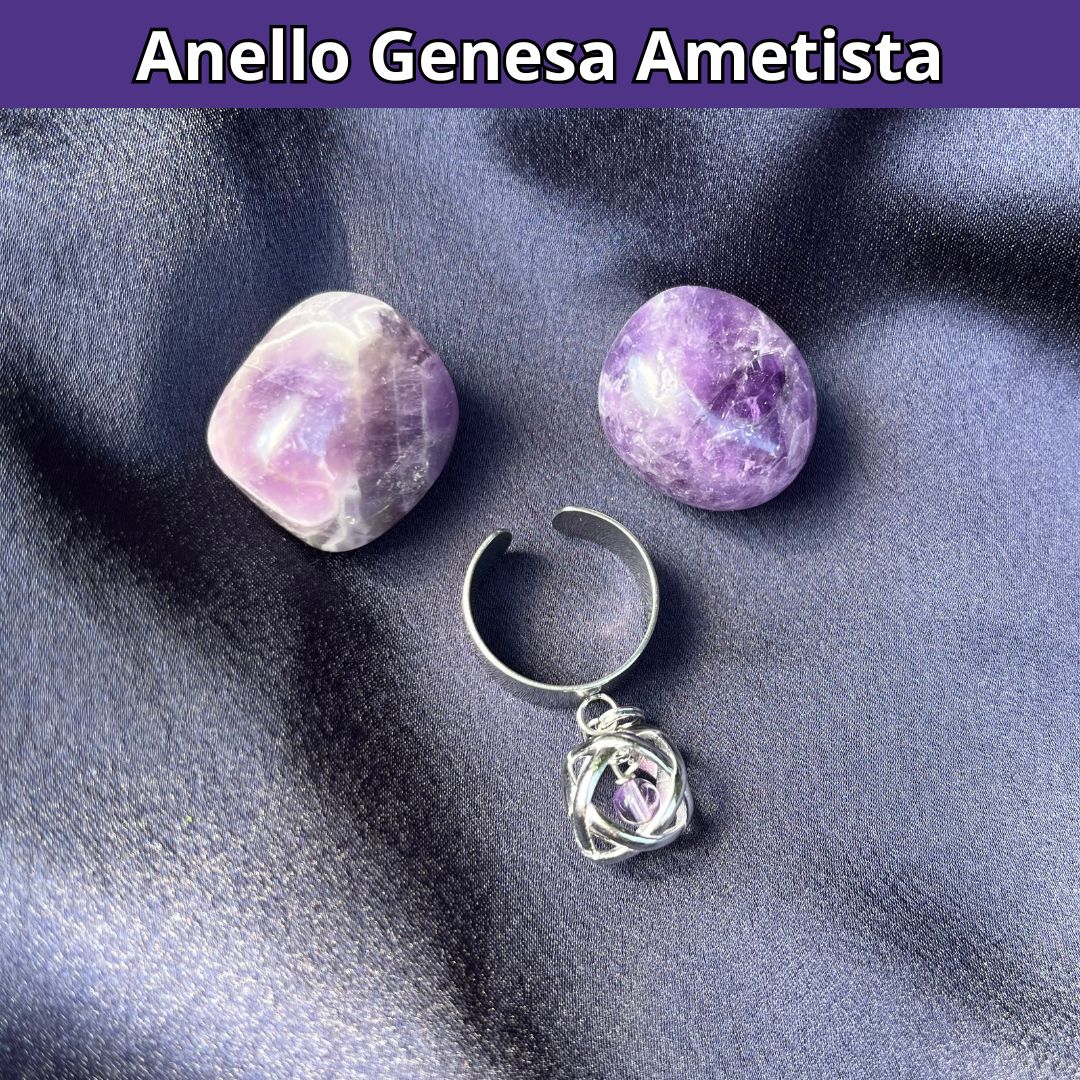 Anello Ciondolo Genesa in acciaio inossidabile con pietra naturale Ametista - Zen Home