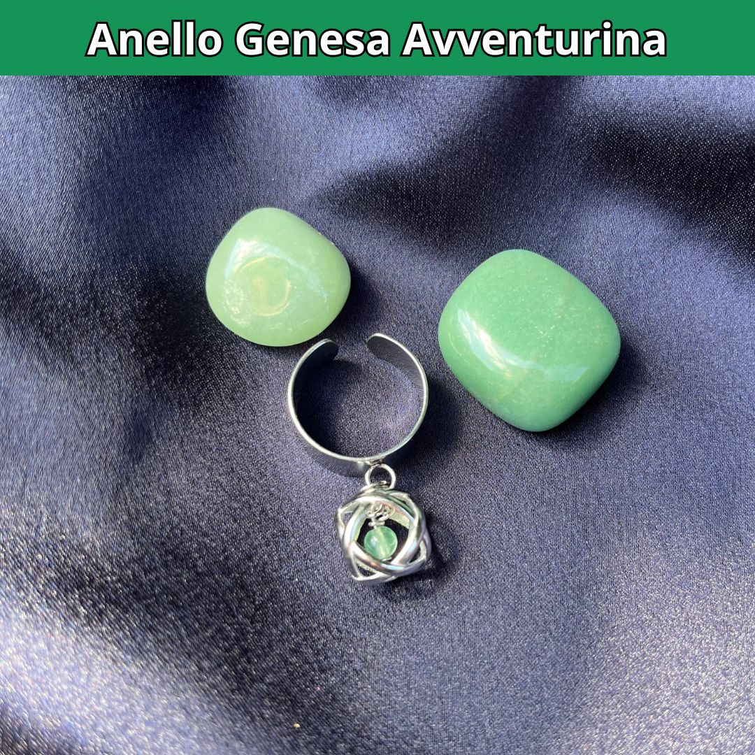 Anello Ciondolo Genesa in acciaio inossidabile con pietra naturale Avventurina - Zen Home