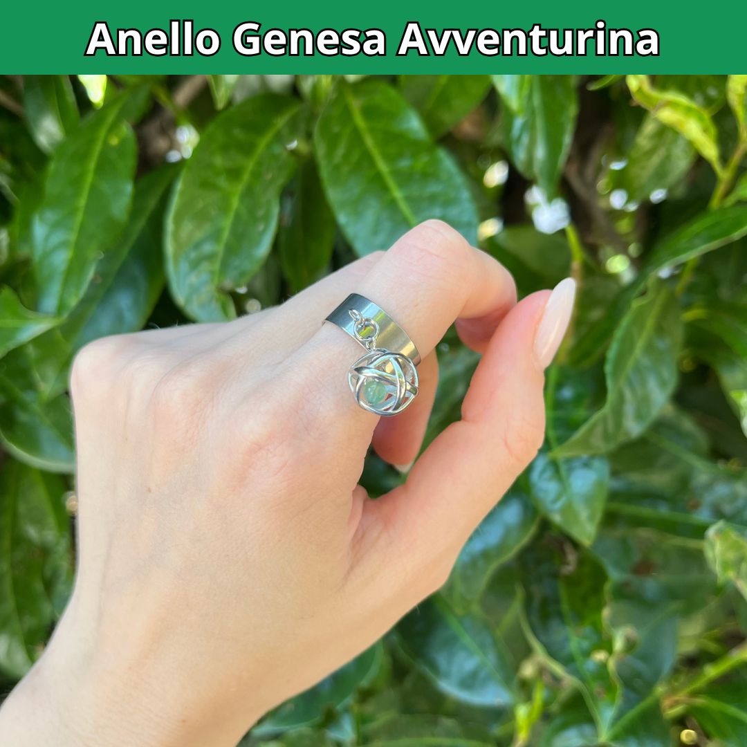 Anello Ciondolo Genesa in acciaio inossidabile con pietra naturale Avventurina - Zen Home
