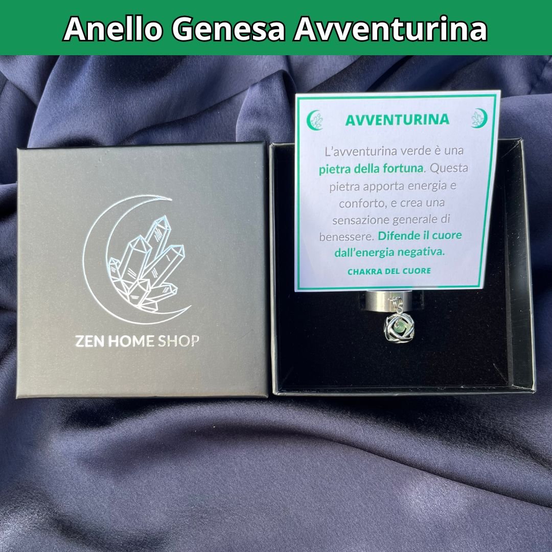 Anello Ciondolo Genesa in acciaio inossidabile con pietra naturale Avventurina - Zen Home