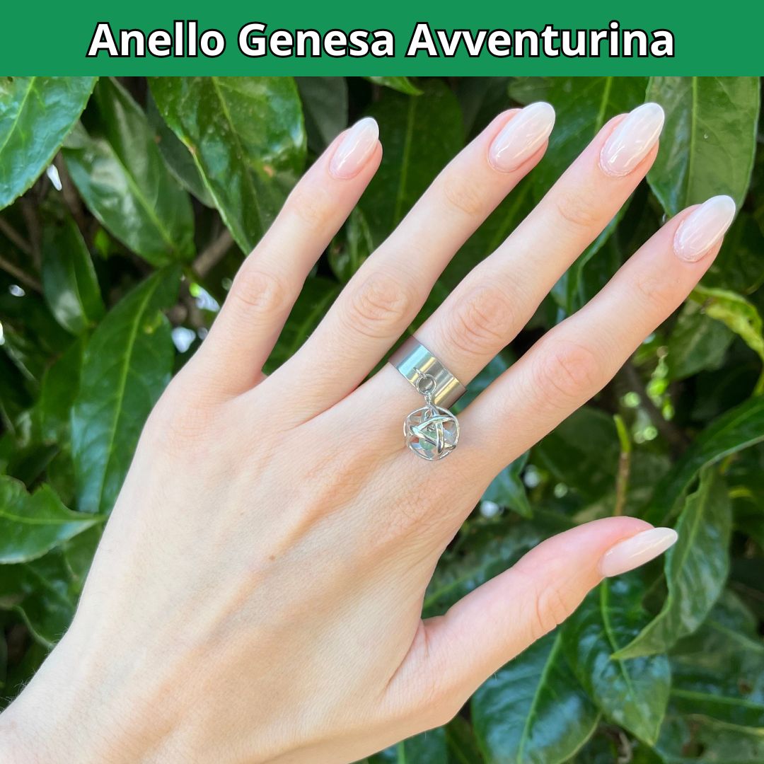 Anello Ciondolo Genesa in acciaio inossidabile con pietra naturale Avventurina - Zen Home