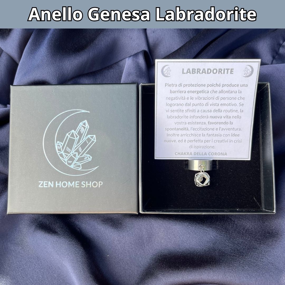 Anello Ciondolo Genesa in acciaio inossidabile con pietra naturale Labradorite - Zen Home