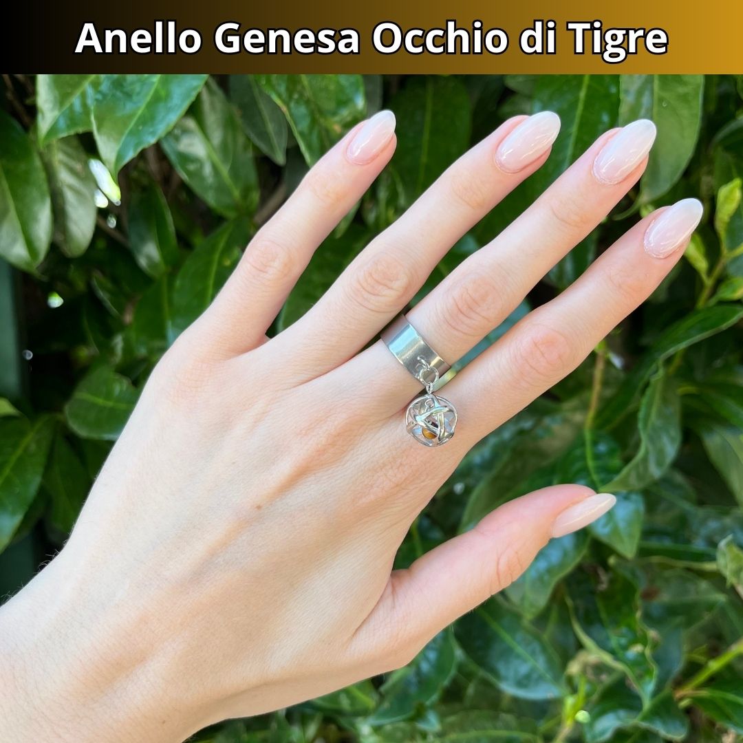 Anello Ciondolo Genesa in acciaio inossidabile con pietra naturale Occhio di Tigre - Zen Home