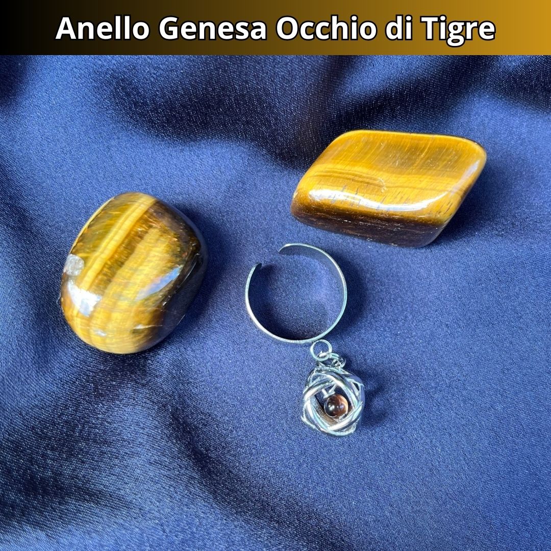 Anello Ciondolo Genesa in acciaio inossidabile con pietra naturale Occhio di Tigre - Zen Home