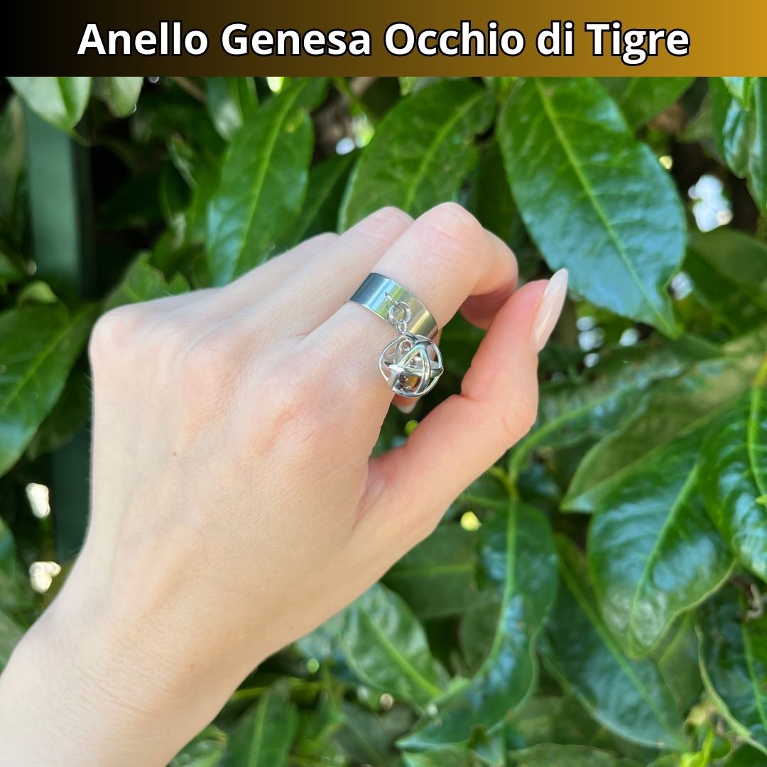 Anello Ciondolo Genesa in acciaio inossidabile con pietra naturale Occhio di Tigre - Zen Home