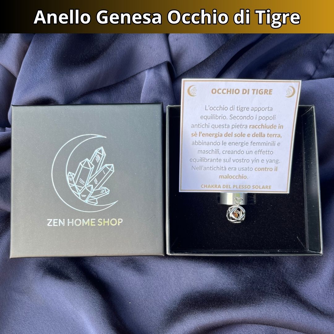 Anello Ciondolo Genesa in acciaio inossidabile con pietra naturale Occhio di Tigre - Zen Home
