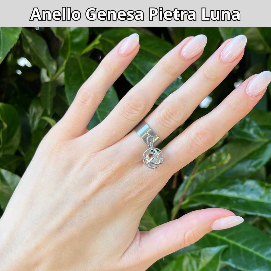 Anello Ciondolo Genesa in acciaio inossidabile con pietra naturale Pietra Luna - Zen Home