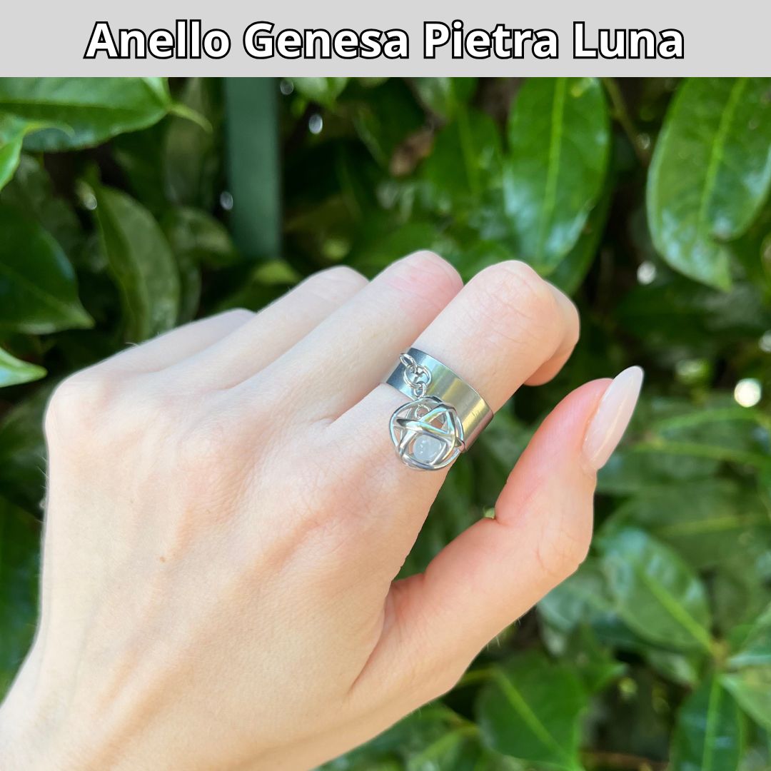 Anello Ciondolo Genesa in acciaio inossidabile con pietra naturale Pietra Luna - Zen Home