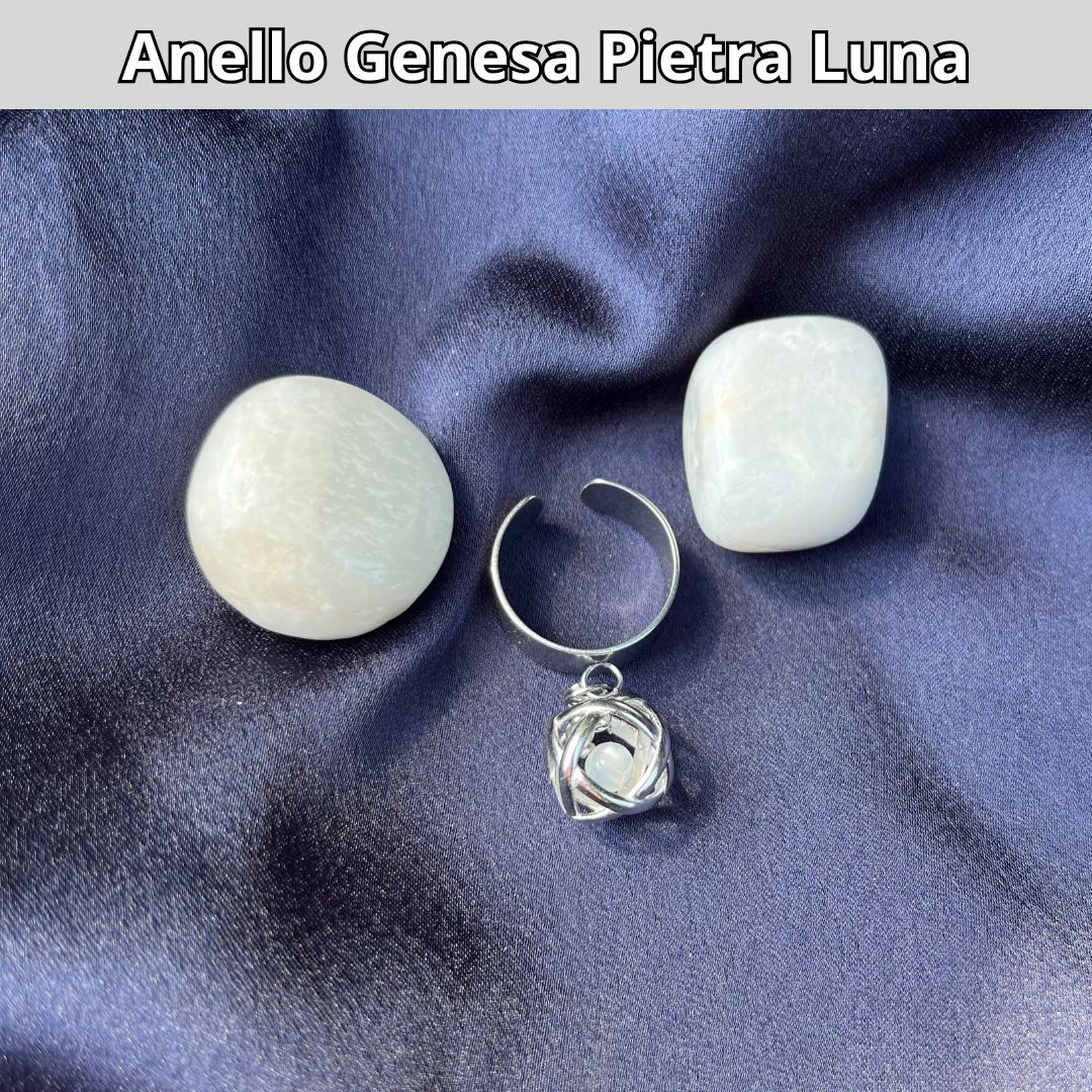 Anello Ciondolo Genesa in acciaio inossidabile con pietra naturale Pietra Luna - Zen Home