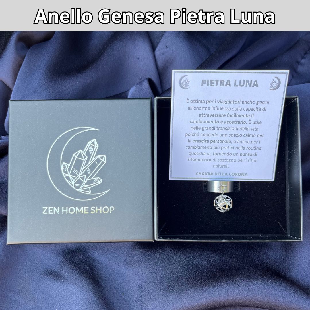 Anello Ciondolo Genesa in acciaio inossidabile con pietra naturale Pietra Luna - Zen Home