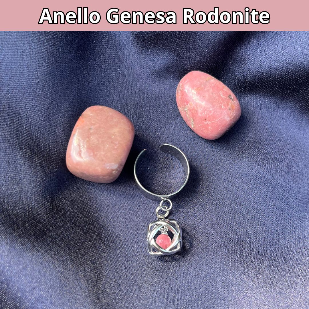 Anello Ciondolo Genesa in acciaio inossidabile con pietra naturale Rodonite - Zen Home