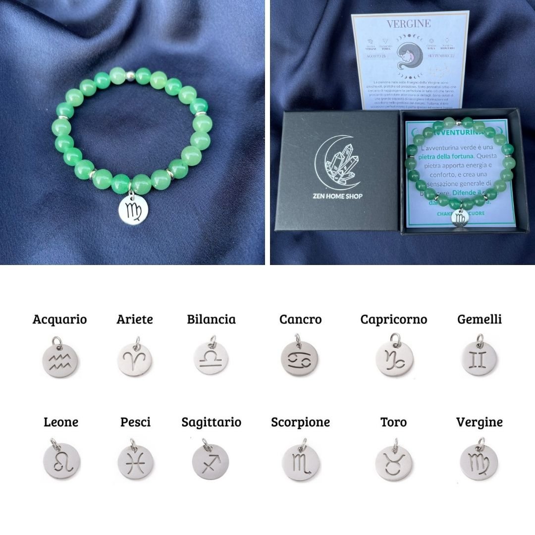 Bracciale elastico Avventurina e Segno Zodiacale - Zen Home