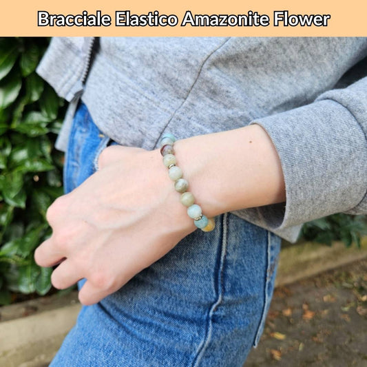Bracciale elastico con pietra naturale Amazzonite Flower - Zen Home