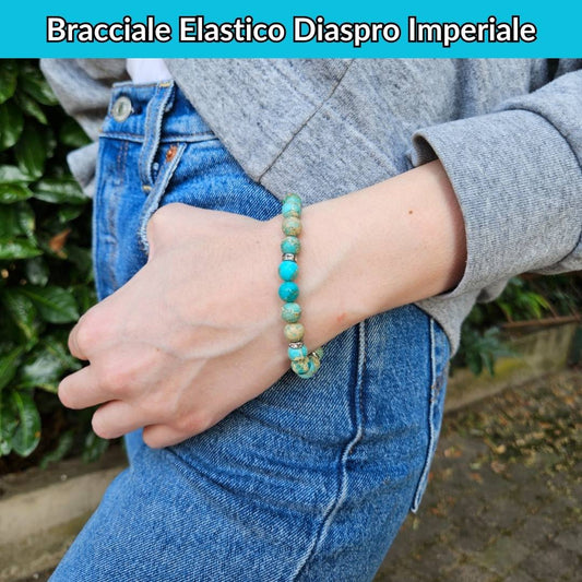 Bracciale elastico con pietra naturale Diaspro Imperiale Azzurro - Zen Home