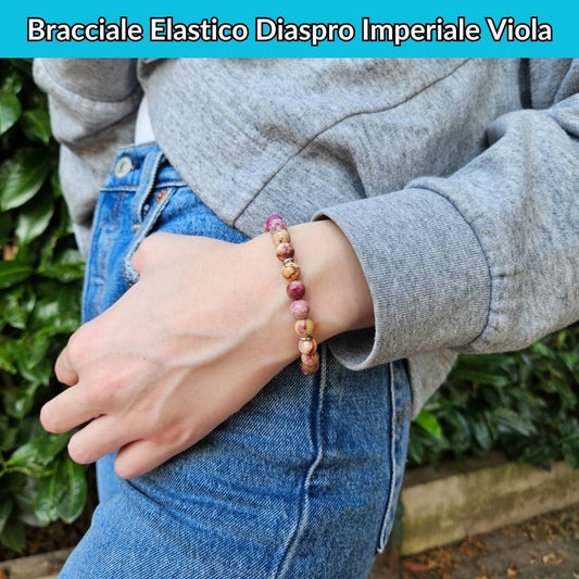 Bracciale elastico con pietra naturale Diaspro Imperiale Viola - Zen Home