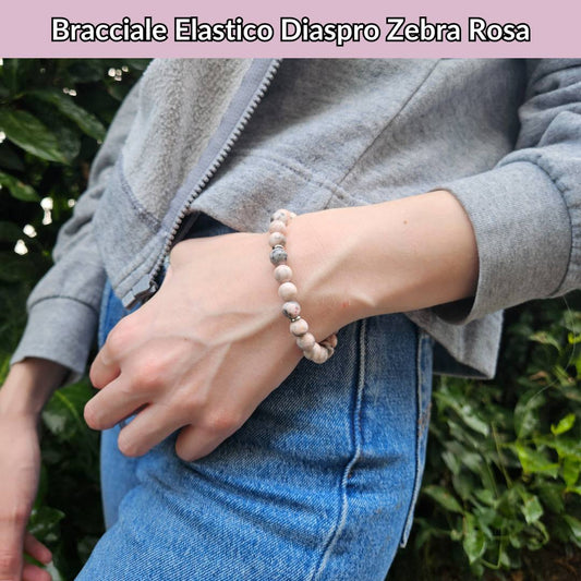 Bracciale elastico con pietra naturale Diaspro Zebra Rosa - Zen Home