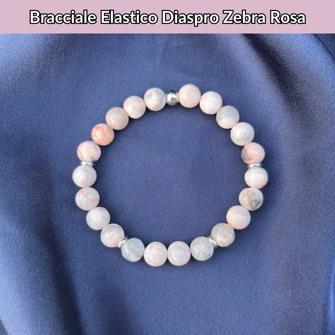 Bracciale elastico con pietra naturale Diaspro Zebra Rosa - Zen Home