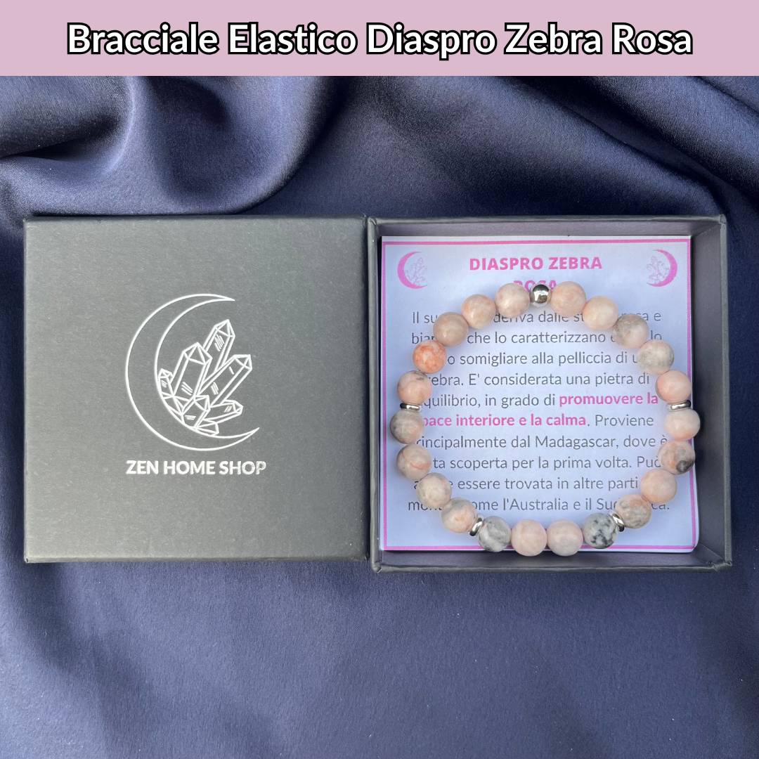 Bracciale elastico con pietra naturale Diaspro Zebra Rosa - Zen Home