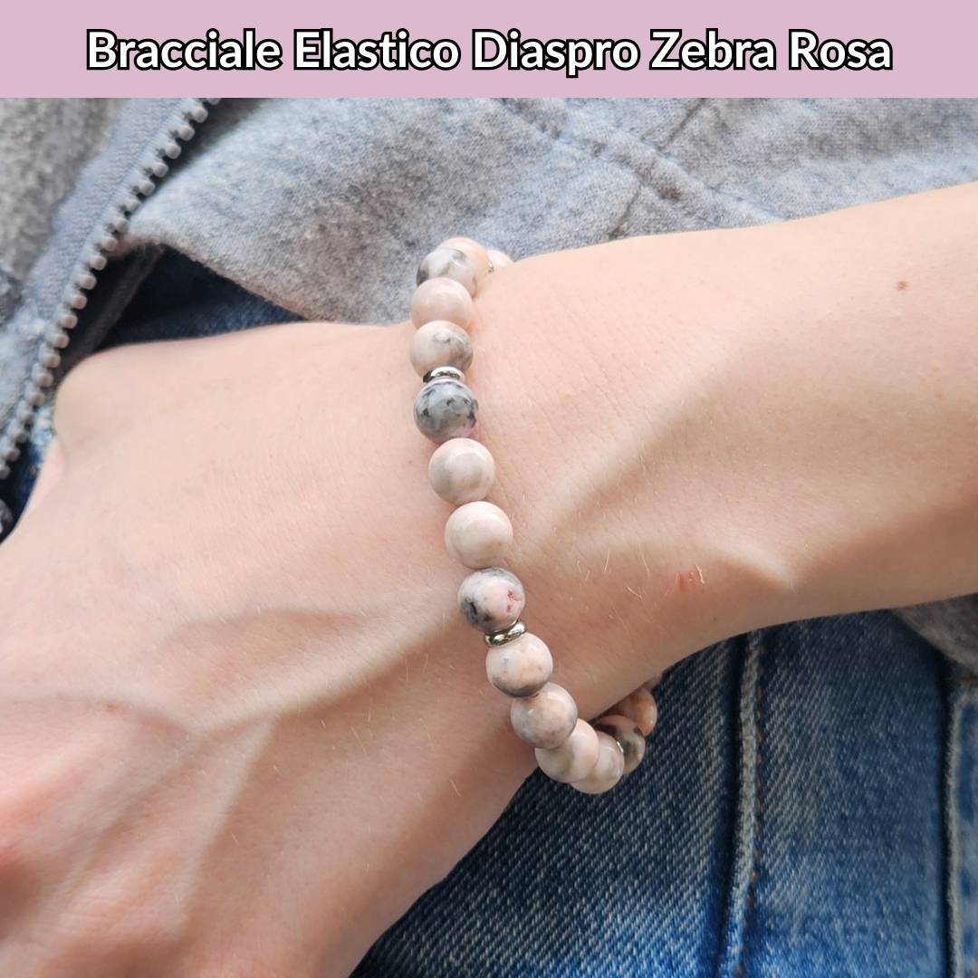 Bracciale elastico con pietra naturale Diaspro Zebra Rosa - Zen Home
