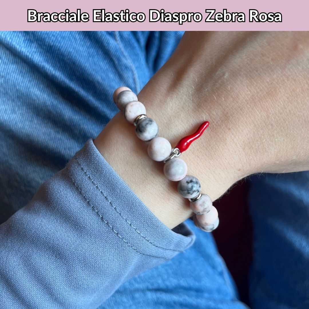 Bracciale elastico con pietra naturale Diaspro Zebra Rosa - Zen Home