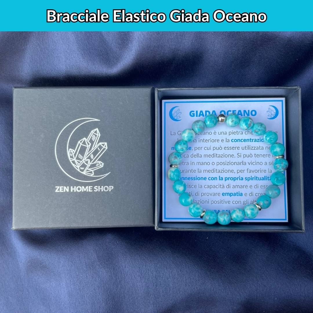 Bracciale elastico con pietra naturale Giada Oceano - Zen Home