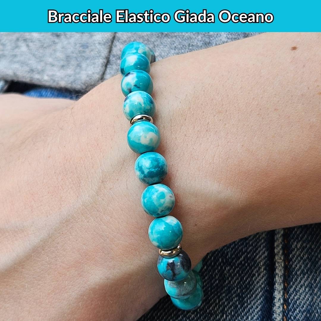 Bracciale elastico con pietra naturale Giada Oceano - Zen Home