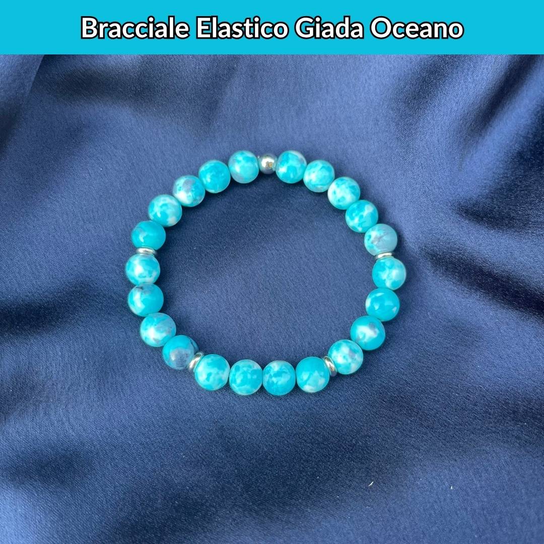 Bracciale elastico con pietra naturale Giada Oceano - Zen Home