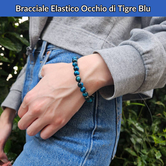 Bracciale elastico con pietra naturale Occhio di Tigre Blu - Zen Home