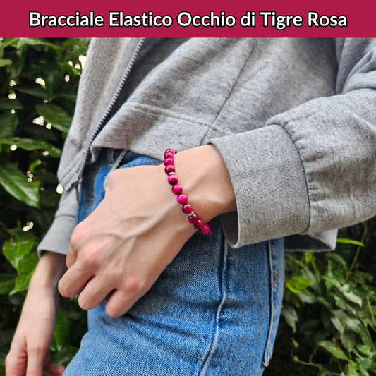 Bracciale elastico con pietra naturale Occhio di Tigre Rosa - Zen Home