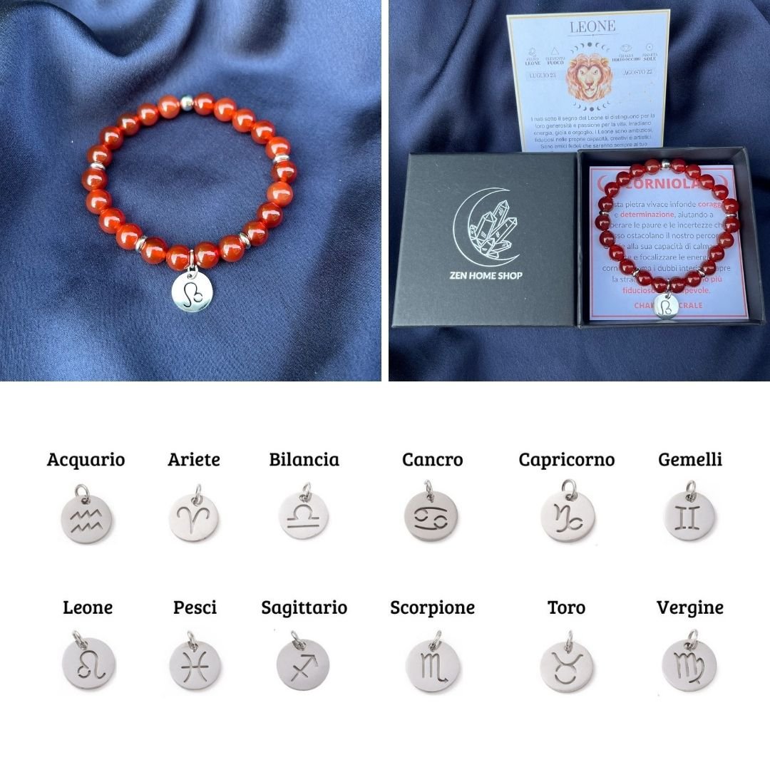 Bracciale elastico Corniola e Segno Zodiacale - Zen Home