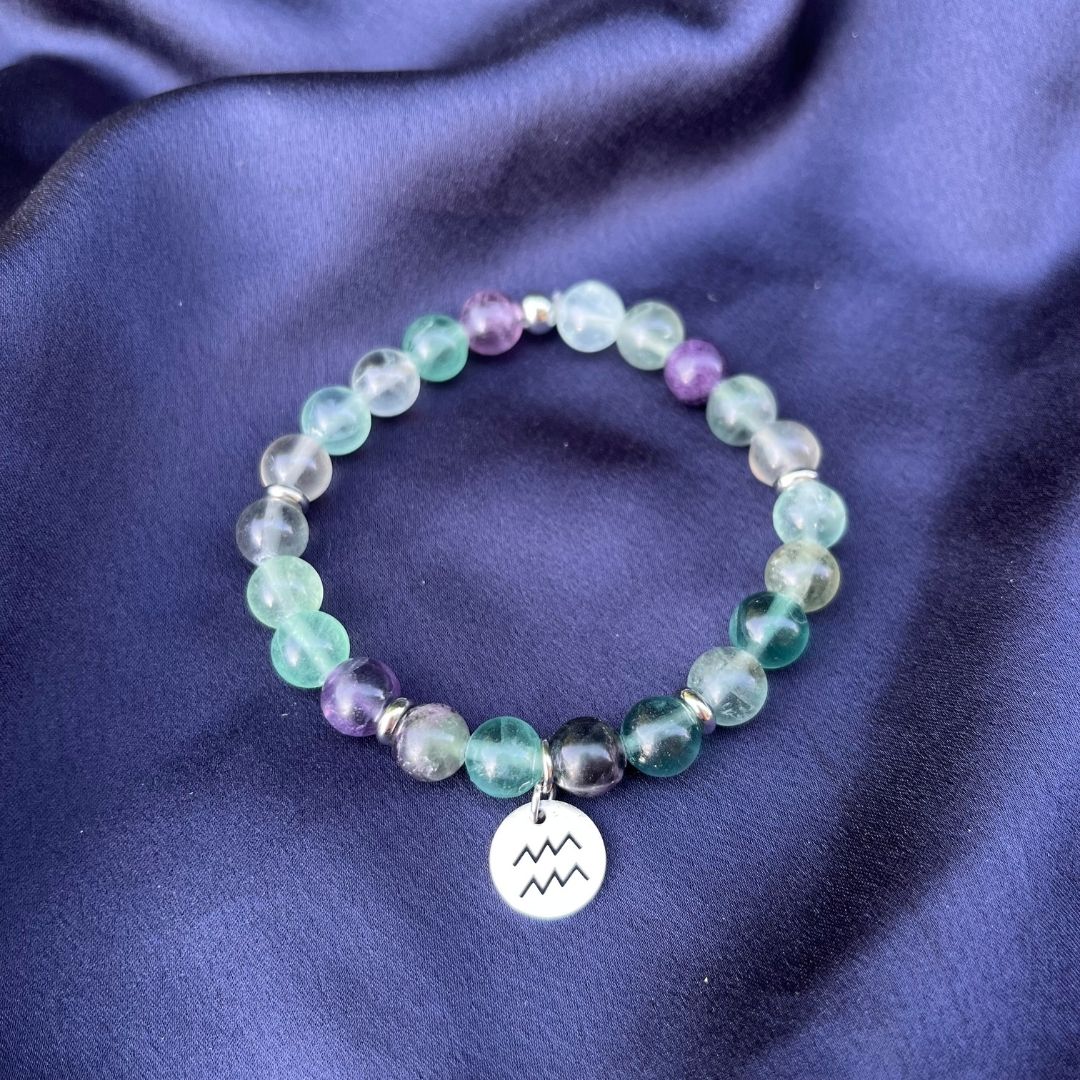 Bracciale elastico Fluorite Arcobaleno e Segno Zodiacale - Zen Home