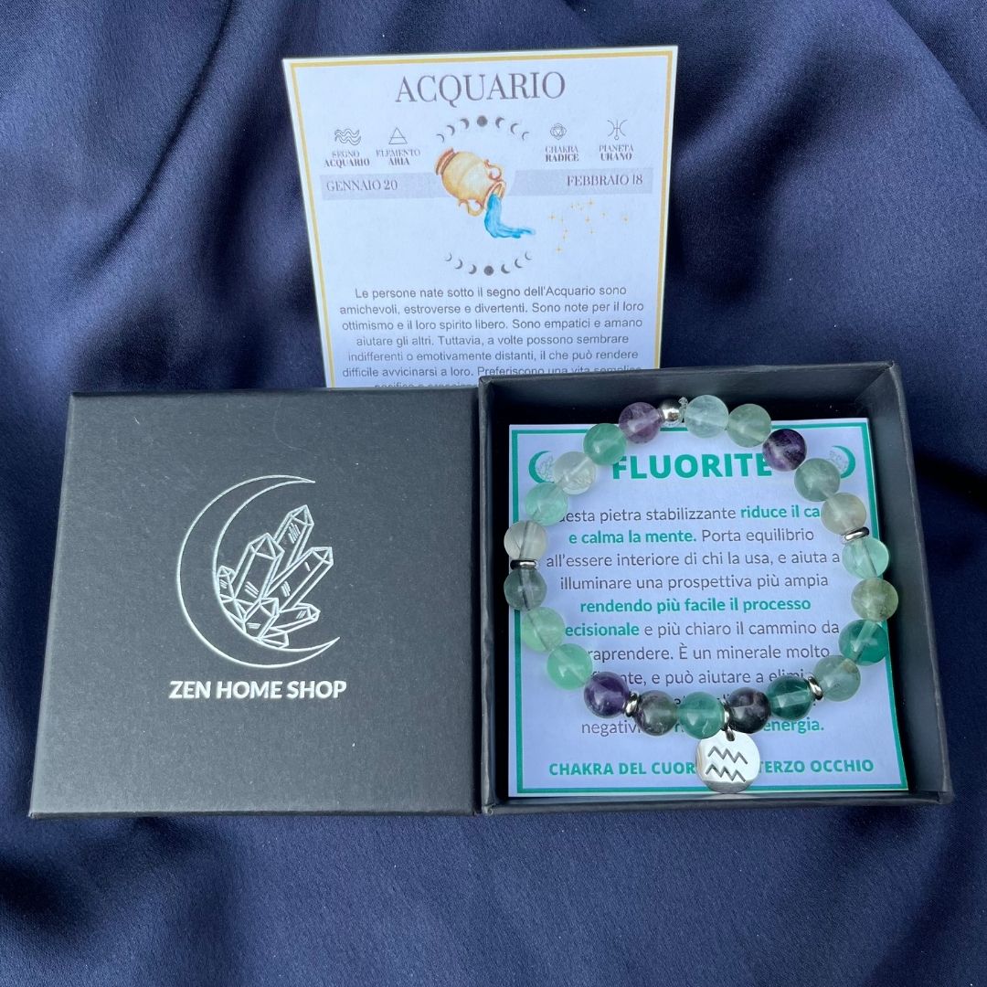 Bracciale elastico Fluorite Arcobaleno e Segno Zodiacale - Zen Home