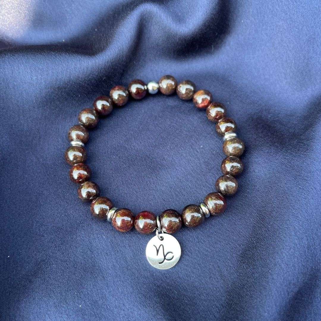 Bracciale elastico Granato e Segno Zodiacale - Zen Home