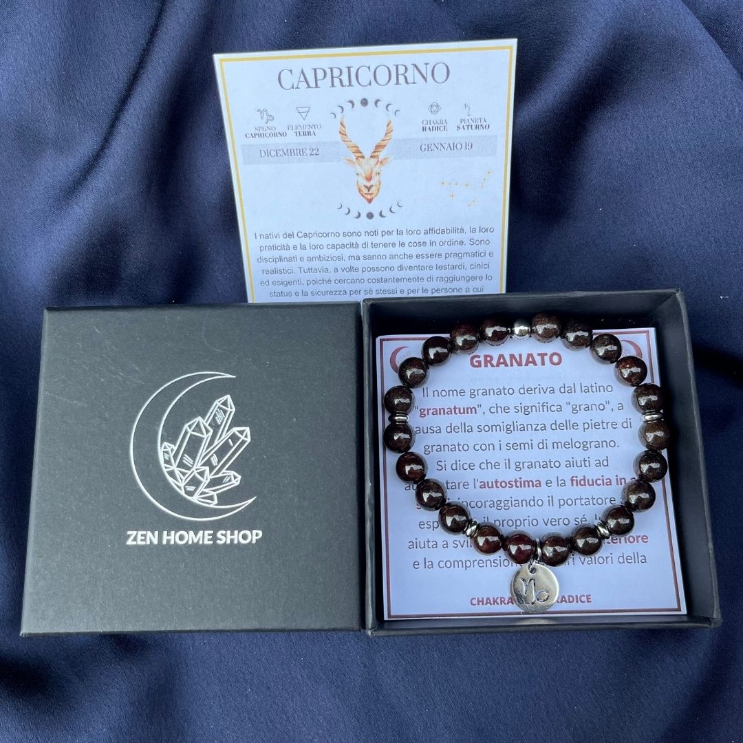 Bracciale elastico Granato e Segno Zodiacale - Zen Home