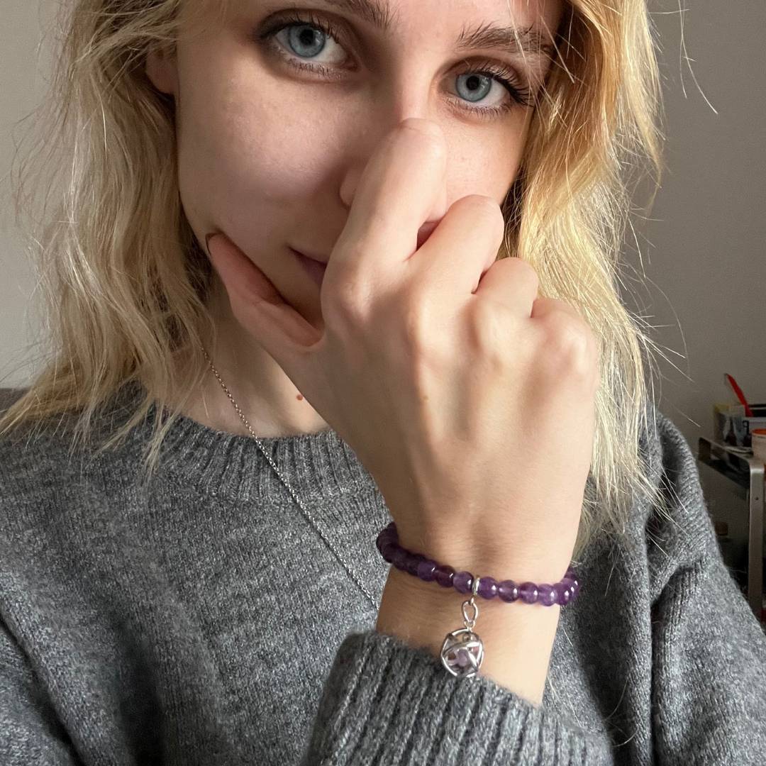 Bracciale Regolabile Ciondolo Genesa in acciaio inossidabile con pietra naturale Ametista - Zen Home