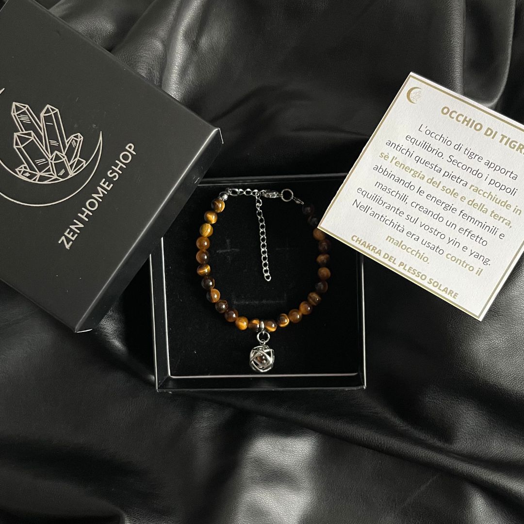 Bracciale Regolabile Ciondolo Genesa in acciaio inossidabile con pietra naturale Occhio di Tigre - Zen Home