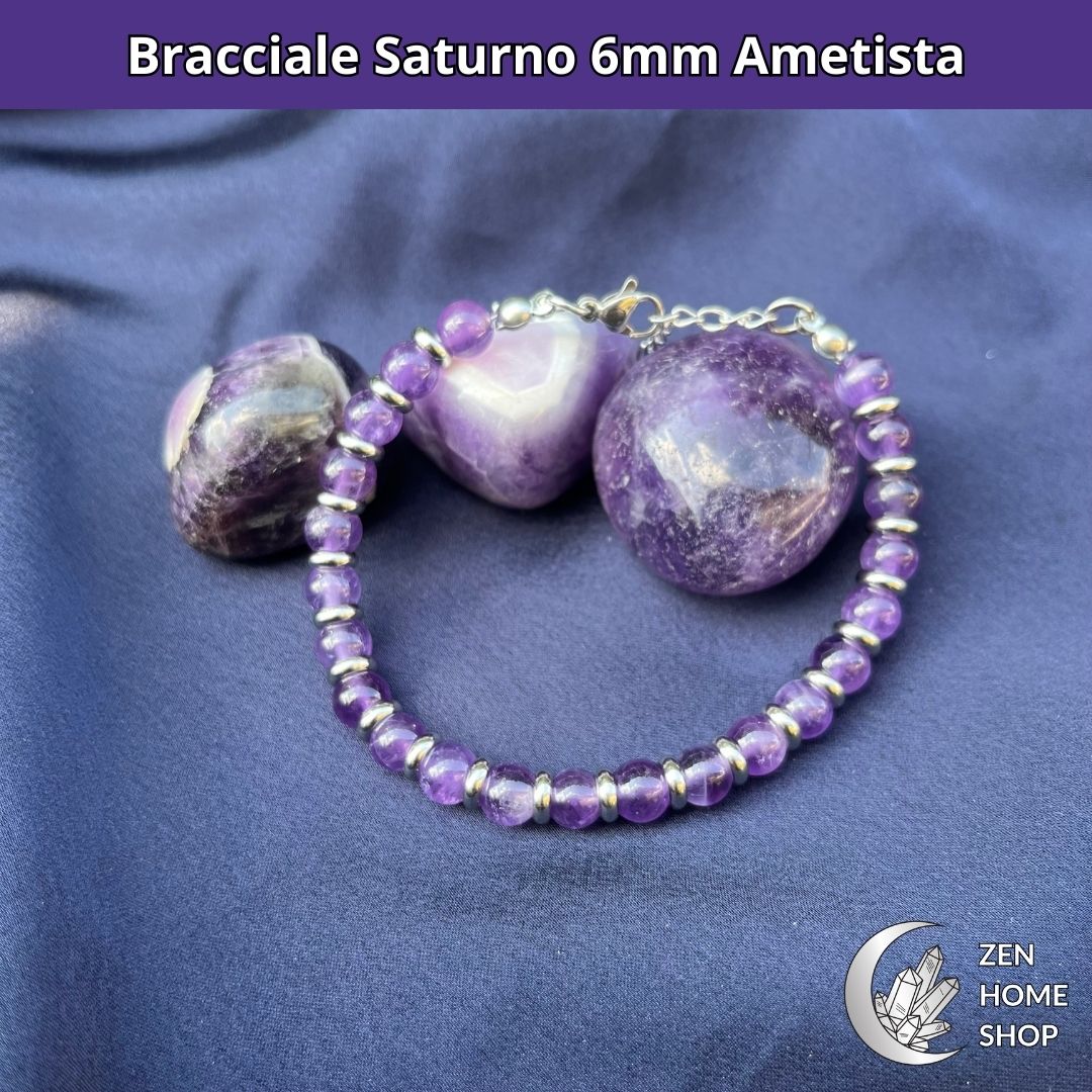 Bracciale Saturno con pietre naturali Ametista da 6 mm - Zen Home