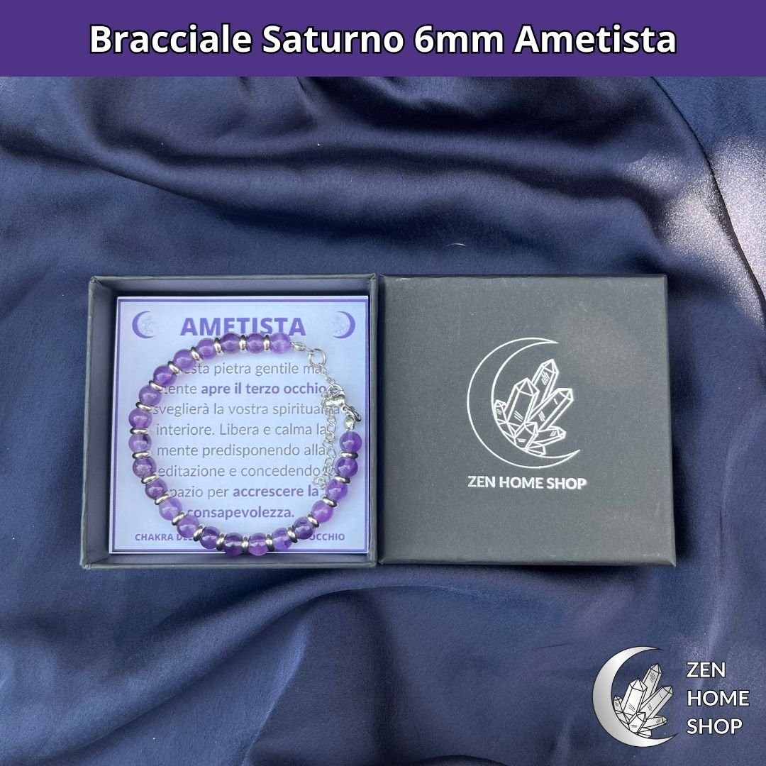 Bracciale Saturno con pietre naturali Ametista da 6 mm - Zen Home