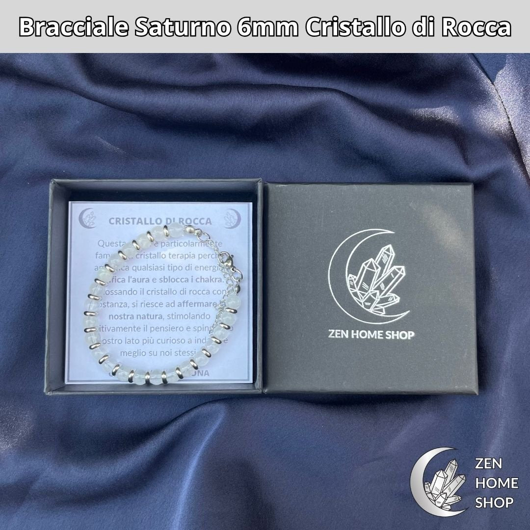 Bracciale Saturno con pietre naturali Cristallo di Rocca da 6 mm - Zen Home