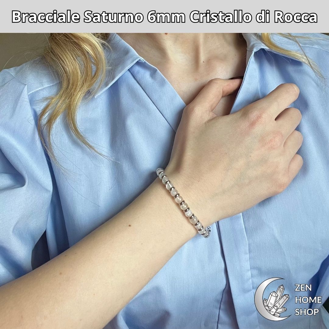 Bracciale Saturno con pietre naturali Cristallo di Rocca da 6 mm - Zen Home