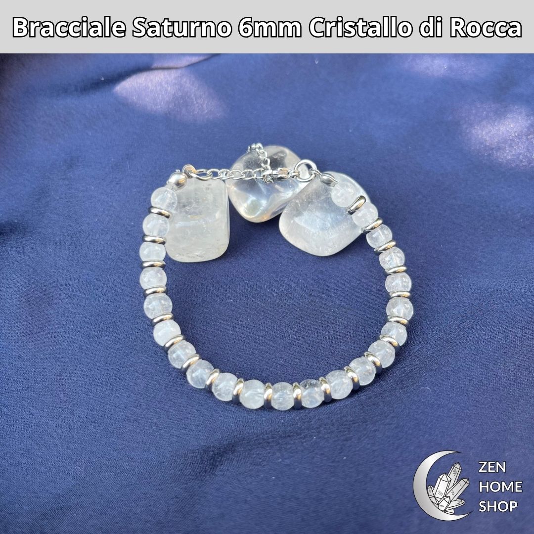 Bracciale Saturno con pietre naturali Cristallo di Rocca da 6 mm - Zen Home