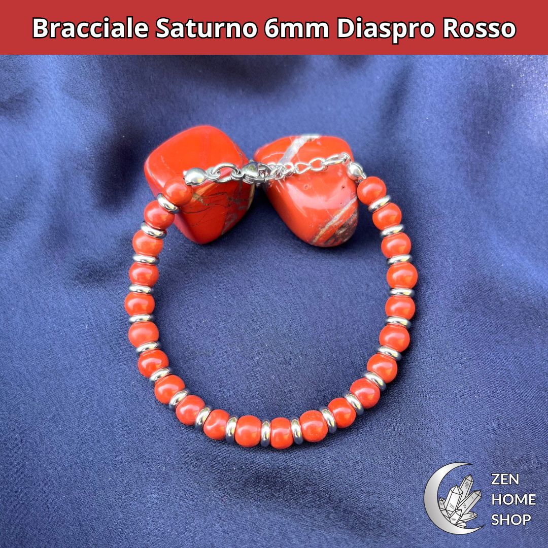 Bracciale Saturno con pietre naturali Diaspro Rosso da 6 mm - Zen Home