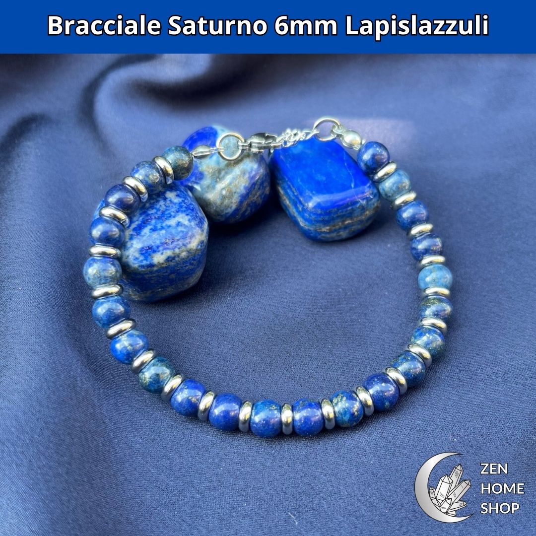 Bracciale Saturno con pietre naturali Lapislazzuli da 6 mm - Zen Home