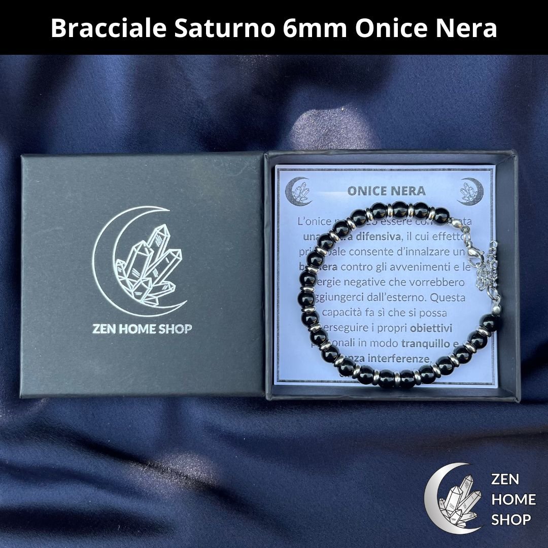 Bracciale Saturno con pietre naturali Onice Nera da 6 mm - Zen Home