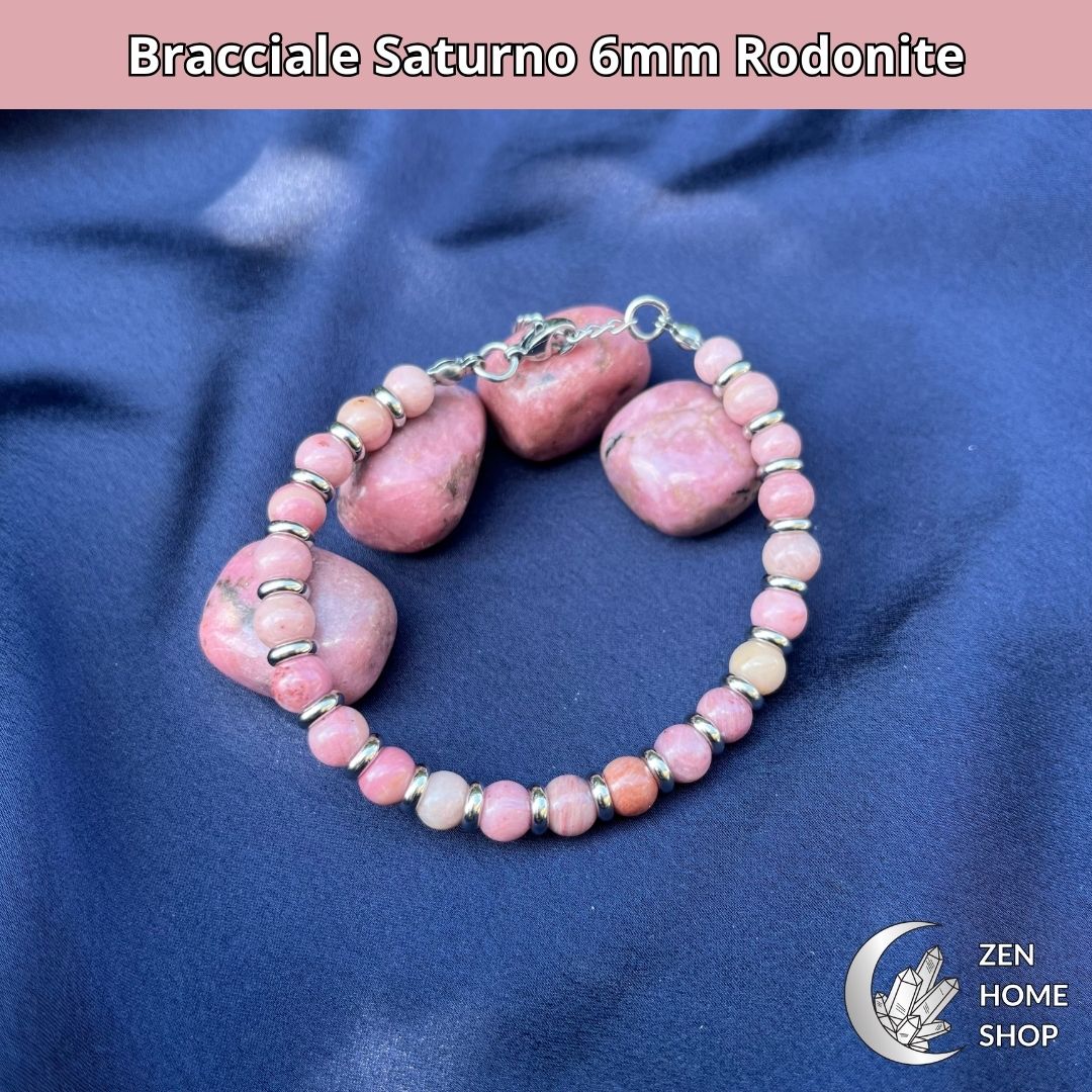 Bracciale Saturno con pietre naturali Rodonite da 6 mm - Zen Home