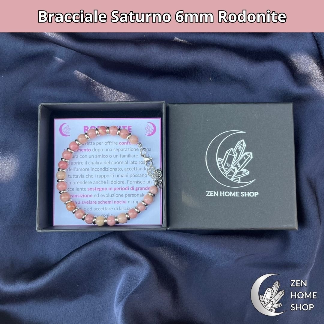 Bracciale Saturno con pietre naturali Rodonite da 6 mm - Zen Home