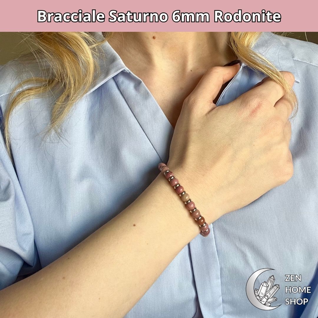 Bracciale Saturno con pietre naturali Rodonite da 6 mm - Zen Home
